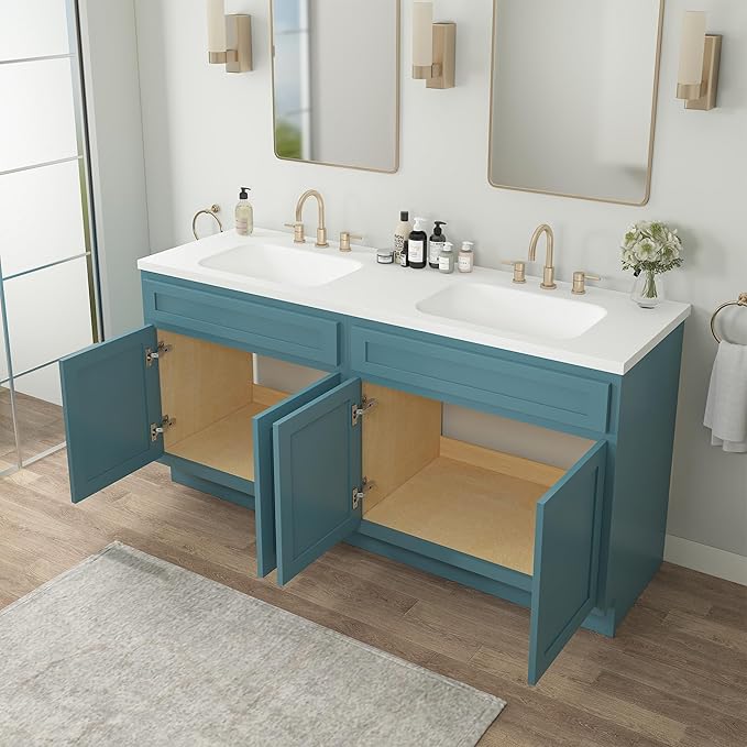 Vanity Art 78 Inch Bathroom Base Cabinet Only, Double Sink Top (Not Include Sink) with Door & Soft Close Hinge, Unassembled Floor Cabinet, Green, 2ea 39 Inch Combo