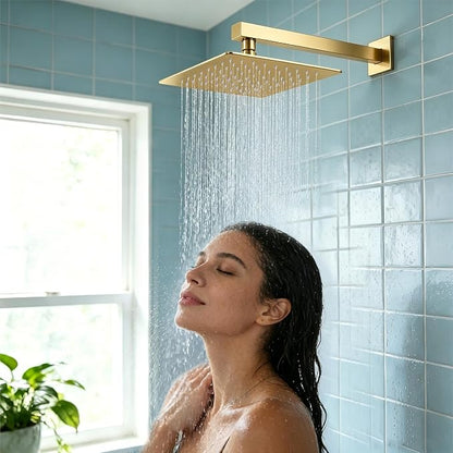 Midanya Square Rain Shower Head,High Pressure,Brushed Gold 12 Inch | 360°Swivel,Ceiling or Wall Mount,Waterfall Full Body Coverage,Bathroom Remodel,Stainless Steel Large Rainfall Shower Head