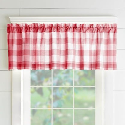 Farmhouse Living Buffalo Check Window Valance, Red/White - 60" W x 15" L