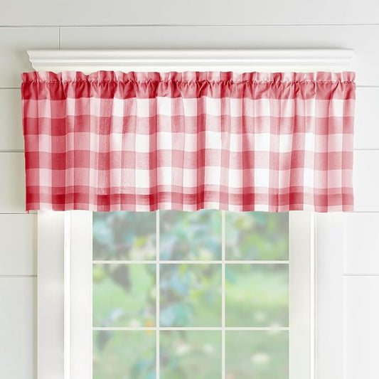 Farmhouse Living Buffalo Check Window Valance, Red/White - 60" W x 15" L