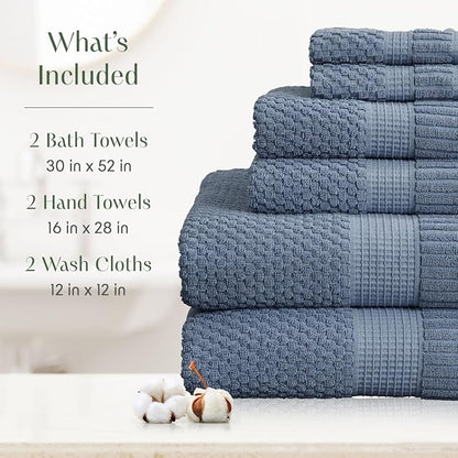100% Cotton 6 Piece Bath Towel Set | Blue Towels | Oeko‑TEX Standard 100 | Soft & Absorbent, Quick‑Dry | Trinity Collection - Flint Stone