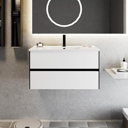 eclife 36" Bathroom Vanity Cabinet with Undermount White Sink Combo, Wall Mounted Floating Bathroom Cabinet with Colors Mixed Style, 2 Big Drawers & Matte Black Faucet