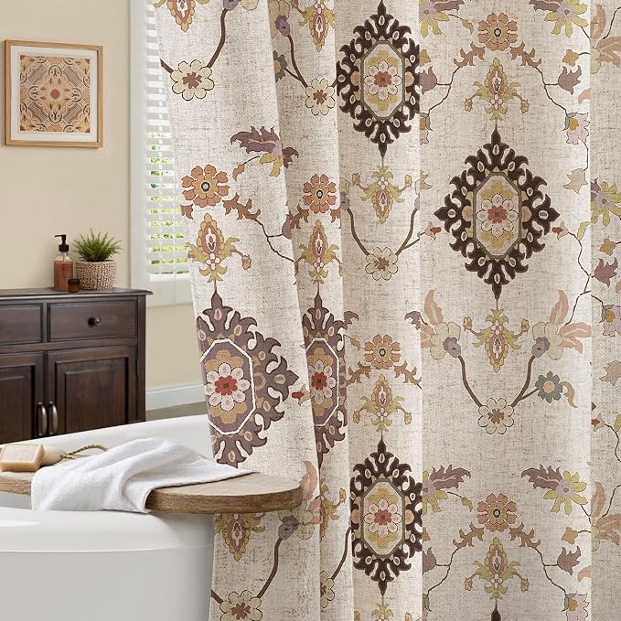 Boho Floral Shower Curtain, Vintage Cottage Core Shower Curtains for Bathroom, 72Wx72H Inch