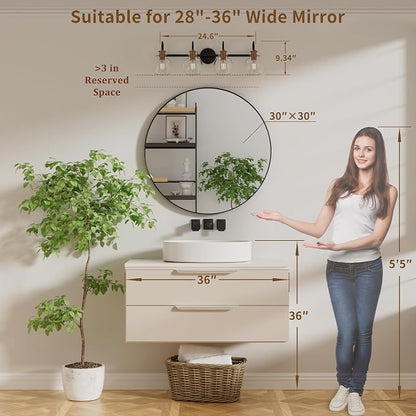 4 Lights Bathroom Vanity Light Fixtures Over Mirror Modern | Wall Sconce,Black & Brushed Cooper,Globe Glass Shade,E26 Base,UL Certified,Anti-Rust,Damp Rated,Bathroom Bedroom Living Room