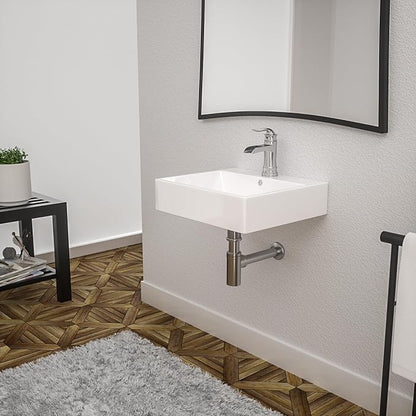 Mocoloo 18"x16" Wall Mounted Bathroom Sink White Rectangle Porcelain ADA Compliant Ceramic Bathroom Sinks Floating Vanity Sink for Lavatory Room Basin