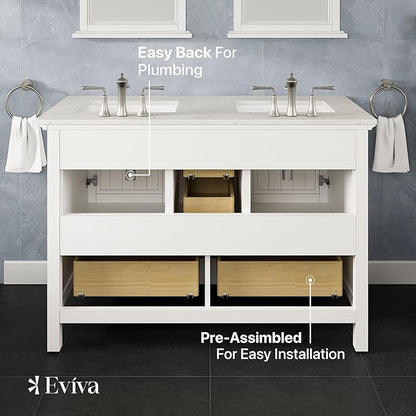 Eviva Britney 48 in. White Double Sink Bath Vanity with Carrara Quartz Top and Undermount Porcelain Sinks
