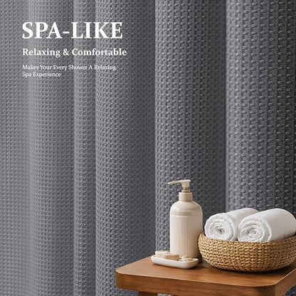 Stall Waffle Shower Curtain 256 GSM Heavy Fabric 54x72 Grey/Gray | 54 Inch Wide, Thick Cloth, Weighted Hem, Water Repellent, Hotel Luxury Polyester Shower Curtain Set for Bathroom 10 Hooks