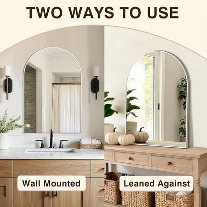 Arched Bathroom Vanity Mirror for Over Sink, 30”x20”, Silver | HD Tempered Glass, Anti-Rust Metal Frame, Hanging or Leaning, Wall Mirrors for Bathroom Sink, Bedroom, Living Room, Entryway