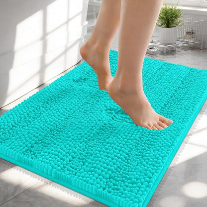 OLANLY Thick Small Bathroom Rugs 24x16, Soft Chenille Bath Rugs, Teal | Rubber Backing, Machine Wash, Extra Absorbent Striped Bath Mats for Bathroom Floor, Tub and Shower, Home Decor Accessories