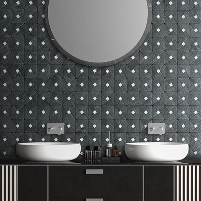 DICOFUN 1 Sheet Black Slate Peel and Stick Backsplash Tile, Mixed Glass Self-Adhesive Mosaic Tiles, Stainless Steel Stick on Wall Tiles for Kitchen and Bathroom Backspalsh, Mirror Decor