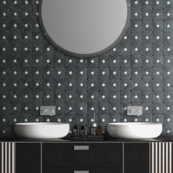 DICOFUN 10-Sheet Black Slate Peel and Stick Backsplash Tile, Mixed Glass Self-Adhesive Mosaic Tiles, Stainless Steel Stick on Wall Tiles for Kitchen and Bathroom Backspalsh, Mirror Decor