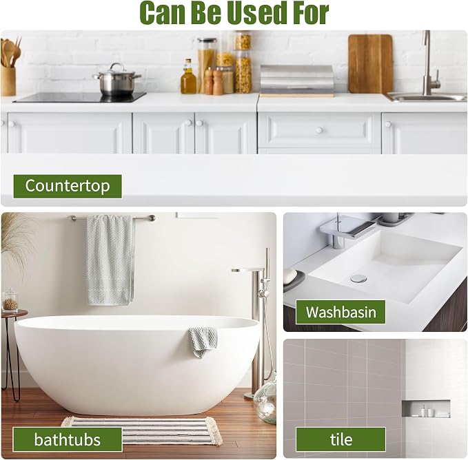 White Ceramic Tub and Tile Refinishing Kit - Bathtub, Bathroom Wall, Countertop, Sink Paint - Easy to Use, Waterproof, Low Odor, No Toxic (（32 FL OZ White 50-60 sq.ft)