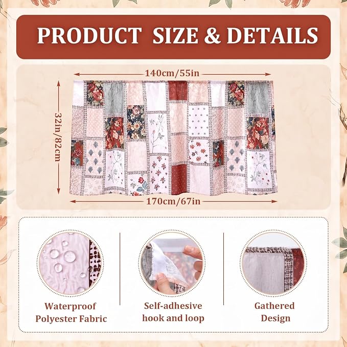 Hahafelt Self-Adhesive Sink Skirt, 55"x32" Waterproof Fabric Under Sink Cover with Diamond Stitch, Hide Pipes & Storage for Bathroom, Kitchen, Laundry Room, Rental Home Decor (Boho)