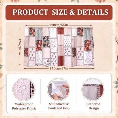 Hahafelt Self-Adhesive Sink Skirt, 55"x32" Waterproof Fabric Under Sink Cover with Diamond Stitch, Hide Pipes & Storage for Bathroom, Kitchen, Laundry Room, Rental Home Decor (Boho)