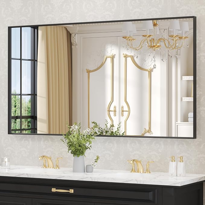 LOAAO Black Bathroom Mirror 60"X30" | Tempered Glass, Hangs Vertically or Horizontally, Easy to Install, Wall Mounted, Modern Design