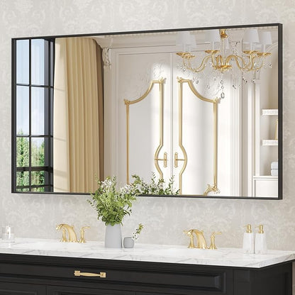 LOAAO Black Bathroom Mirror 50"X30" | Tempered Glass, Hangs Vertically or Horizontally, Easy to Install, Modern Design