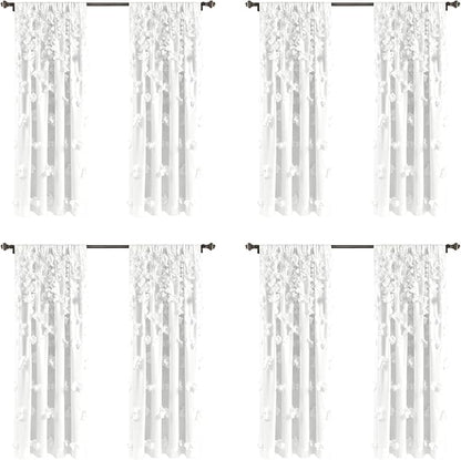 Lush Decor Riley Light Filtering Window Curtain Panel, Single 54" W x 63" L, White - Cute White Curtains for Bedroom - Bow Decor - Coquette Curtains for Windows (Pack of 4)