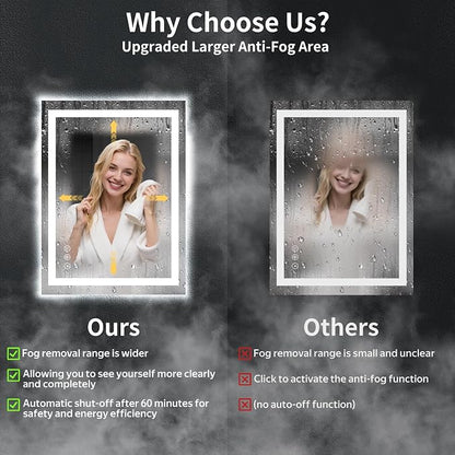 24"x32" LED Bathroom Mirror with Lights, Backlit+Frontlit, Anti-Fog | CRI 95, Stepless Dimmable, 3 Colors Lighting, Shatterproof Tempered Glass, HD Reflection, Memory, (Horizontal/Vertical)
