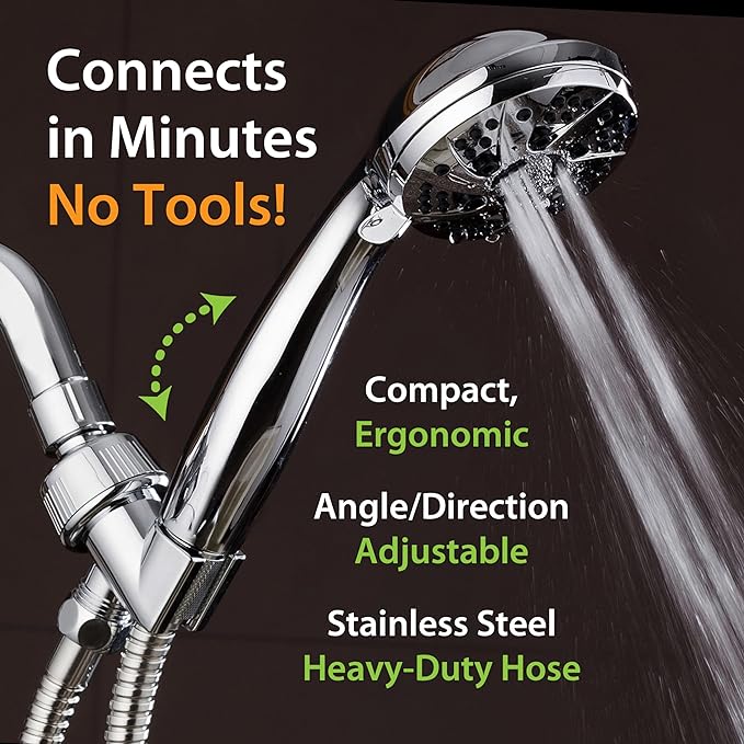 AquaDance High Pressure 6-Setting 3.5" Chrome Face Handheld Shower with Hose for the Ultimate Shower Experience! Officially Independently Tested to Meet Strict US Quality & Performance Standards! | Anti-clog Jets, Premium Stainless Steel Hose & Adjusta...