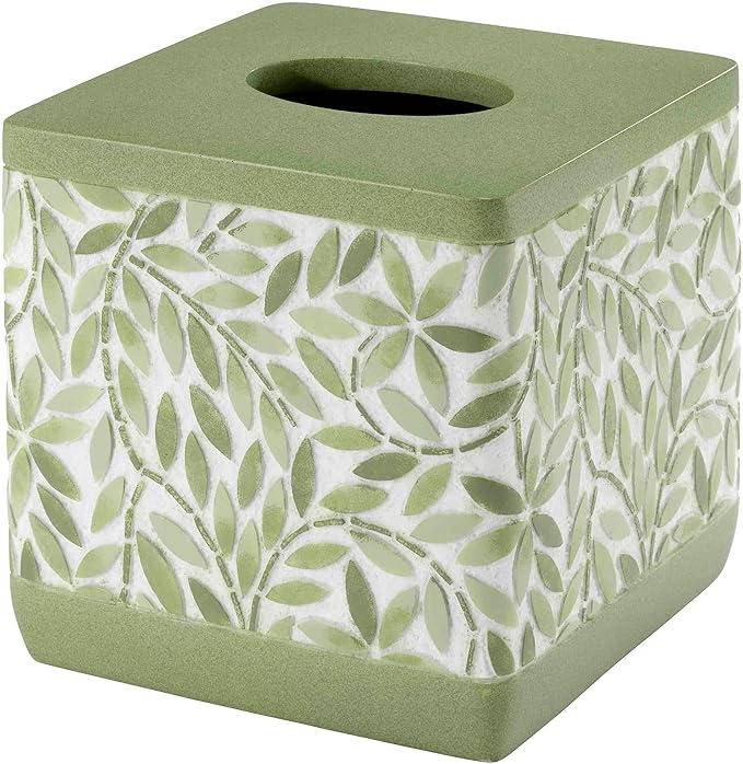 Avanti Linens - Tissue Box Cover, Resin Countertop Accessories, Guest Bathroom Essentials (Stratford Collection, Green)