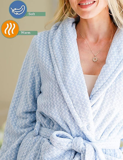 Ekouaer Women's Robe Long Plush Soft Bathrobe Cozy Warm Robes Shawl Collar Sleepwear with Pockets