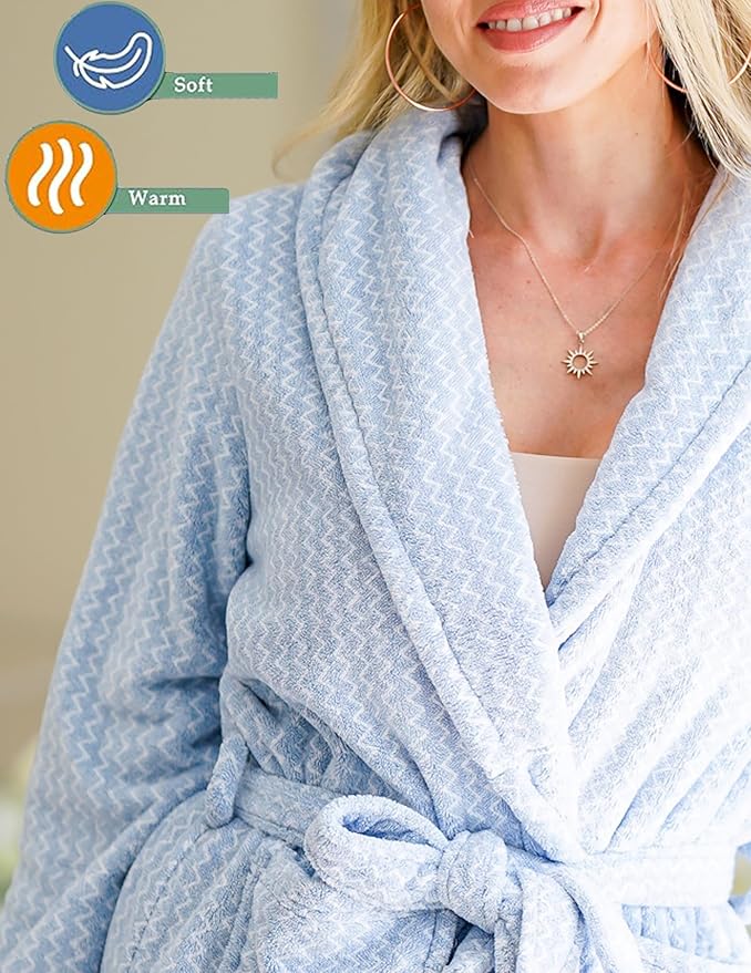 Ekouaer Women's Robe Long Plush Soft Bathrobe Cozy Warm Robes Shawl Collar Sleepwear with Pockets