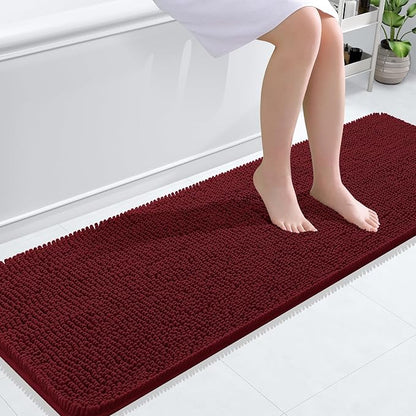 OLANLY Bathroom Runner Rugs 59x20, Extra Soft Absorbent Chenille Bath Rugs | Burgundy, Quick-Drying Rubber Backing, Washable Long Bath Mat for Bathroom Floor, Tub and Shower, Home Decor Accessories