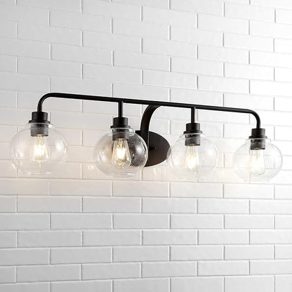 JONATHAN Y 36" Oil Rubbed Bronze Farmhouse LED Vanity Light Wall Sconce for Bathroom, Clear Seeded Glass Shade, Industrial Iron Indoor Fixture, LED Bulb Included (JYL7529A)