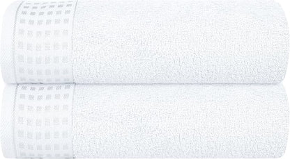 GLAMBURG 100% Cotton 2 Pack Oversized Bath Towel Set 28x55 Inches, Ultra Soft Highly Absorbant Compact Quickdry & Lightweight Large Bath Towels, Ideal for Gym Travel Camp Pool - White