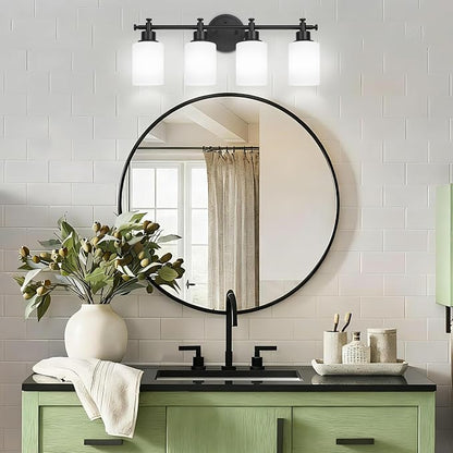 4 Light Bathroom Vanity Light Fixture, 23'' Black Vanity Light over Mirror | Modern Wall Sconce with White Glass Shades, Anti-Rust Vanity Light Fixture over Mirror, 23 Inch (Bulbs Not Included, E26)