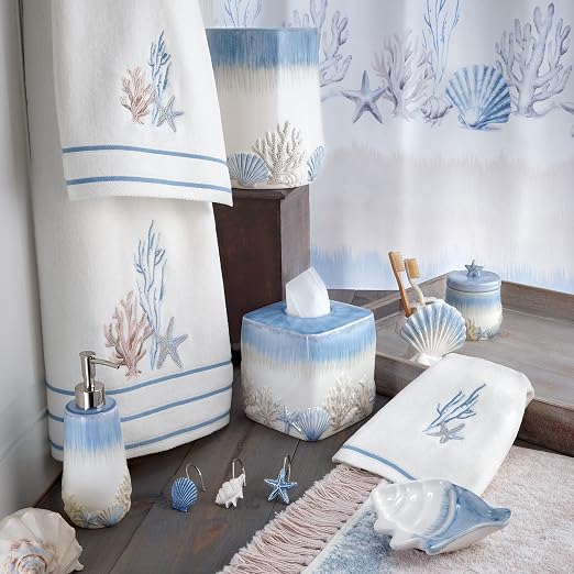 Avanti Linens - Covered Jar, Guest Bathroom Essentials, Beach Inspired Home Decor (Abstract Coastal Collection)