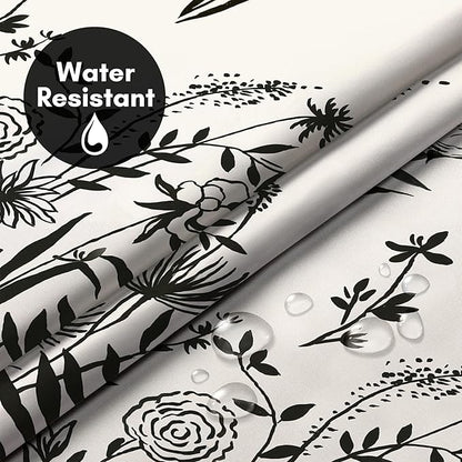 Americanflat 72x75 Hookless Shower Curtain - Water-Resistant Floral Shower Curtain with Sheer Panel, Snap-in Liner, and Grommets - 100% Polyester - Botanical Bathroom Curtains - Black and Ivory