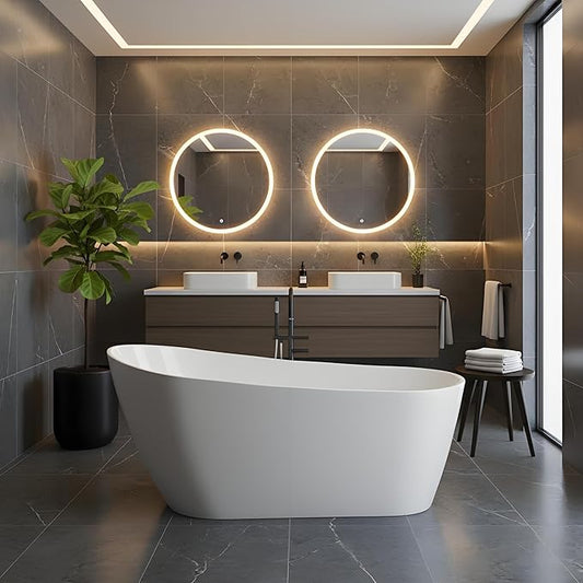 Freestanding Bathtub 59 Inch – Acrylic Free Standing Tub with Chrome Drain & Overflow, Glossy White Soaking Bathtub for Modern Bathroom Remodel