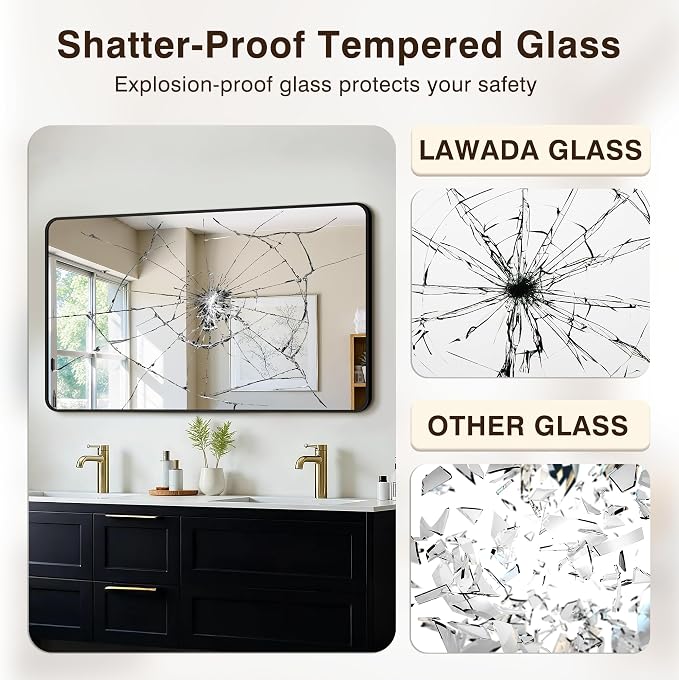 Vanity Bathroom Mirror, 50”x30” Black Bathroom Mirror for Over Sink | HD Tempered Glass, Anti-Rust Frame, Vertical or Horizontal, Wall Mirrors for Bathroom Sink, Living Room, Entryway, Bedroom