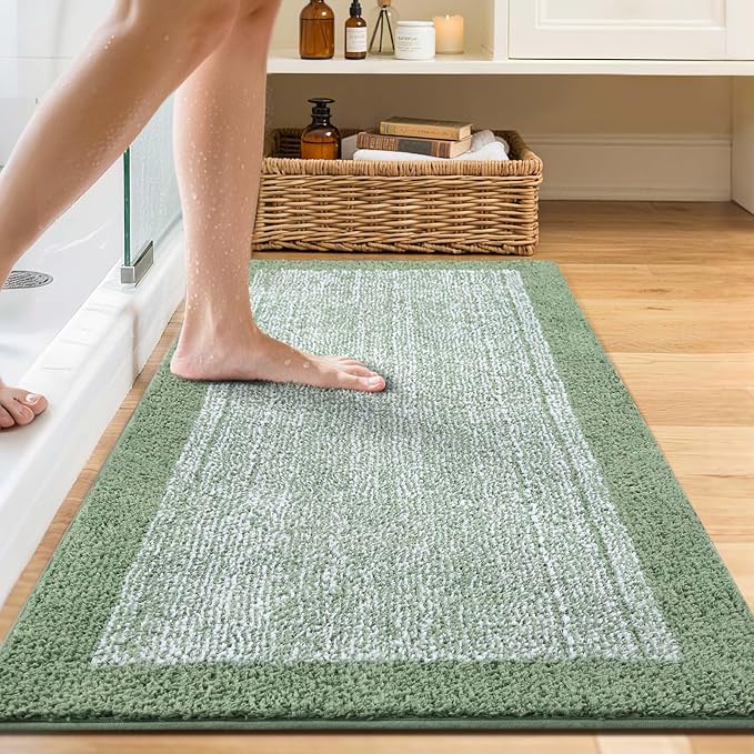 Bathroom Rugs 40x24 Non Slip Washable, Green Bath Mat for Bathroom Floor Tub, Soft Absorbent Quick Dry Mats for Shower, Bathtub,Home Decor