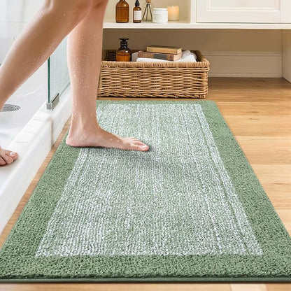 48x24 Long Bathroom Rugs Washable Non Slip, Green Bath Mat for Bathroom Floor Tub, Soft Absorbent Quick Dry Mats for Shower,Bathtub,Home Decor