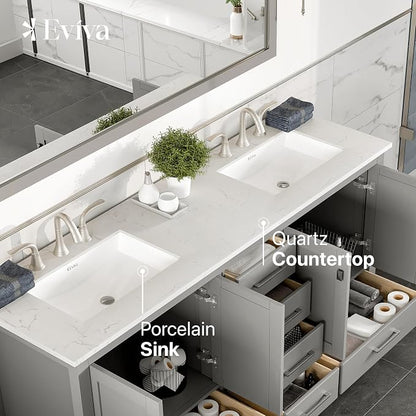 Aberdeen 72 in. Gray Double Sink Bath Vanity with Carrara Quartz Top and Undermount Porcelain Sinks