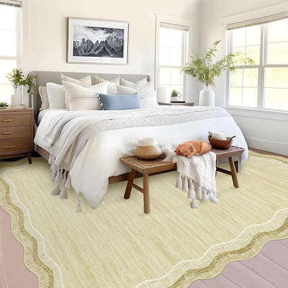 Garvee Scalloped 9x12 Area Rugs for Living Room Large Washable Rugs | Girls Rug for Bedroom Non-Slip Soft Carpet for Bedroom, Scalloped Low-Pile Print Accent Rug for Dining Room Home Office