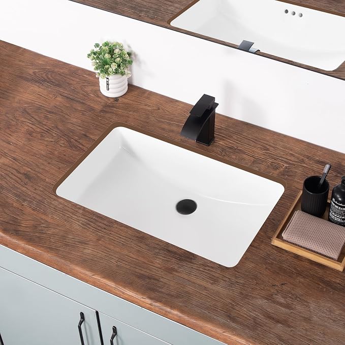 27 Inch Undermount Bathroom Sink White Ceramic Rectangular Under Counter Bathroom Sink for Cabinet Porcelain Vanity Sinks,Overflow Type (27.3"x16.5")