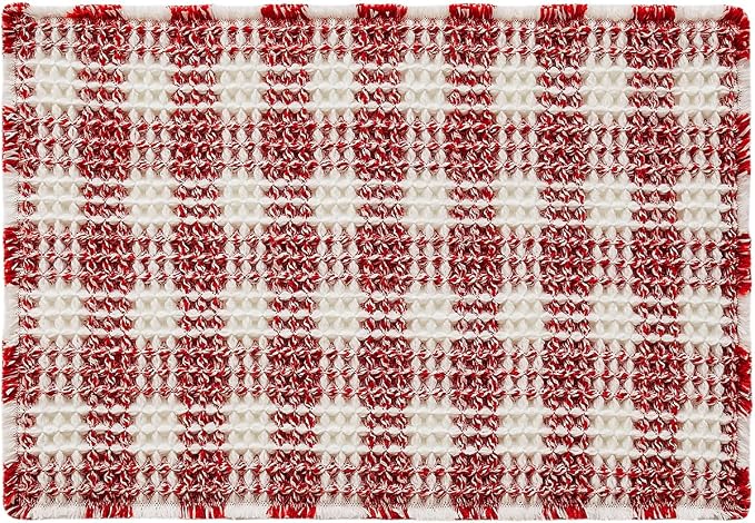 TYUU Small Christmas Bathroom Rug, Cute Waffle Bath Mat, 24x16 Red & White | Super Absorbent Quick Dry Bath Rug, Non-Slip Backing, Soft Waffle Washable Farmhouse Bathroom Mats, Tub, Shower & Home Decor