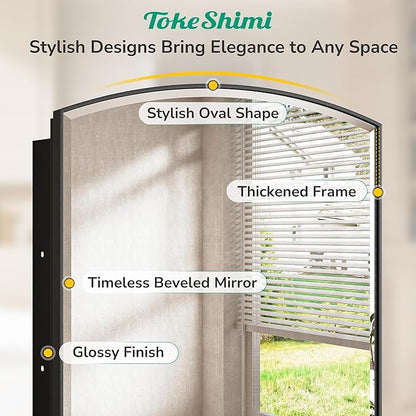 TokeShimi 24x36 Recessed Medicine Cabinet with Mirror Arched, Oval Black Medicine Cabinet with Mirror Beveled with Storage Bathroom Metal Surface Mount Modern