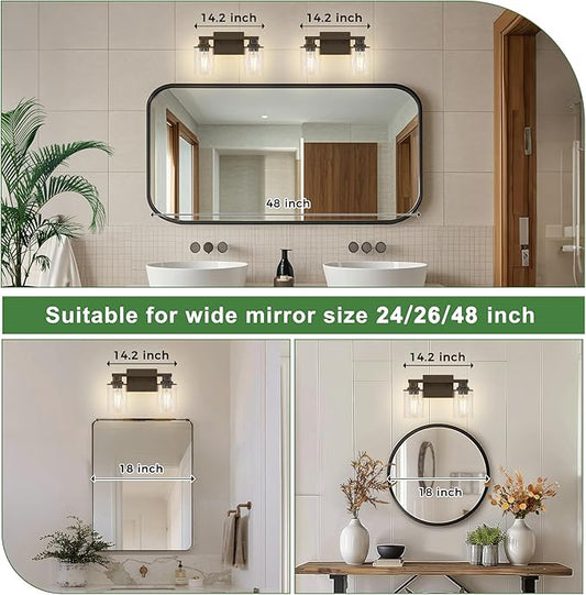 DORESshop 2-Light Black Bathroom Light Fixtures Over Mirror with Clear Glass Shade, Vanity Lights for Bathroom Mirror Hallway Bedroom Living Room, ETL Listed
