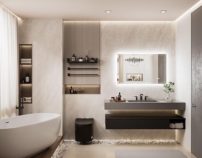 Backlit Bathroom Mirror 40 x 24, Frameless LED Mirror for Bathroom, Tempered Glass, 3 Colors Lights, Defogging, Adjustable Brightness, Memory Function, Light Up Bathroom Mirrors for Over Sink