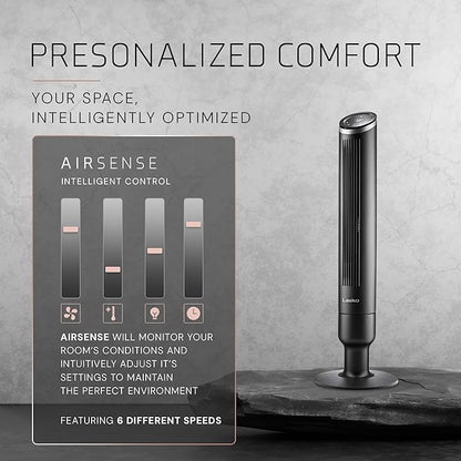 Lasko Apex Tower Fans Oscillating Quiet 42" - 29 ft/s Airflow, 28 dB, 90° Oscillation, 12H Timer, Air Filter for Hair & Dust, Remote, Black, Floor Fans for Home Bedroom, RST200
