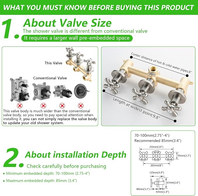 3 Handle Shower Faucet Set with Tub Spout Brushed Nickel Tub and Shower Trim Kit Bathtub Shower Faucets Completes Three Knob