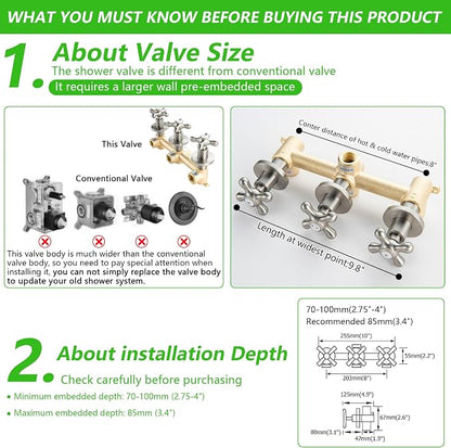 3 Handle Shower Faucet Set with Tub Spout Brushed Nickel Tub and Shower Trim Kit Bathtub Shower Faucets Completes Three Knob