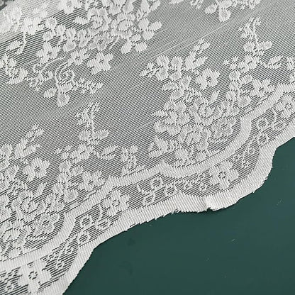 White Lace Shower Curtain 84 Inches Long with Attached Valance, 72x84 | Sheer White Floral Lace with Scalloped Trim, Light-Filtering, Adding Farmhouse Charm to Tall Bathrooms and Tubs