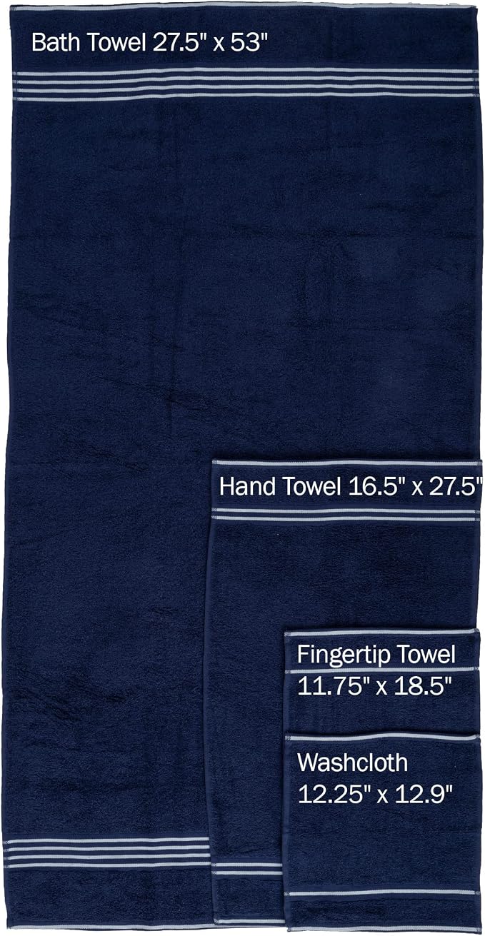 Lavish Home 8PC Bathroom Towels Set - 575GSM 100% Cotton Bathroom Essentials with 2 Bath Towels, 2 Hand Cloths, 2 Wash Cloths, and 2 Fingertip Fabric for Shower, Gym, Dorm and Spa (Navy)