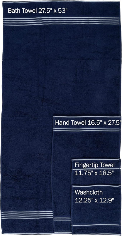 Lavish Home 8PC Bathroom Towels Set - 575GSM 100% Cotton Bathroom Essentials with 2 Bath Towels, 2 Hand Cloths, 2 Wash Cloths, and 2 Fingertip Fabric for Shower, Gym, Dorm and Spa (Navy)