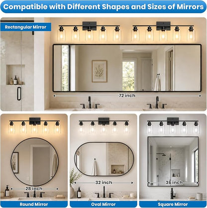 Ascher 5 Light Bathroom Light Fixture, Matte Black Bathroom Lighting Fixtures Over Mirror, Vanity Light with Clear Glass Shade, Wall Sconce for Living Room Bedroom Cabinet, E26 Base